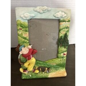 RUSS PHOTO PICTURE FRAME GOLF 3D HANDPAINTED 3.5" X 5.5" Dad Gift
